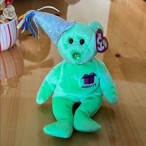 Ty Green Bear with Party Hat
